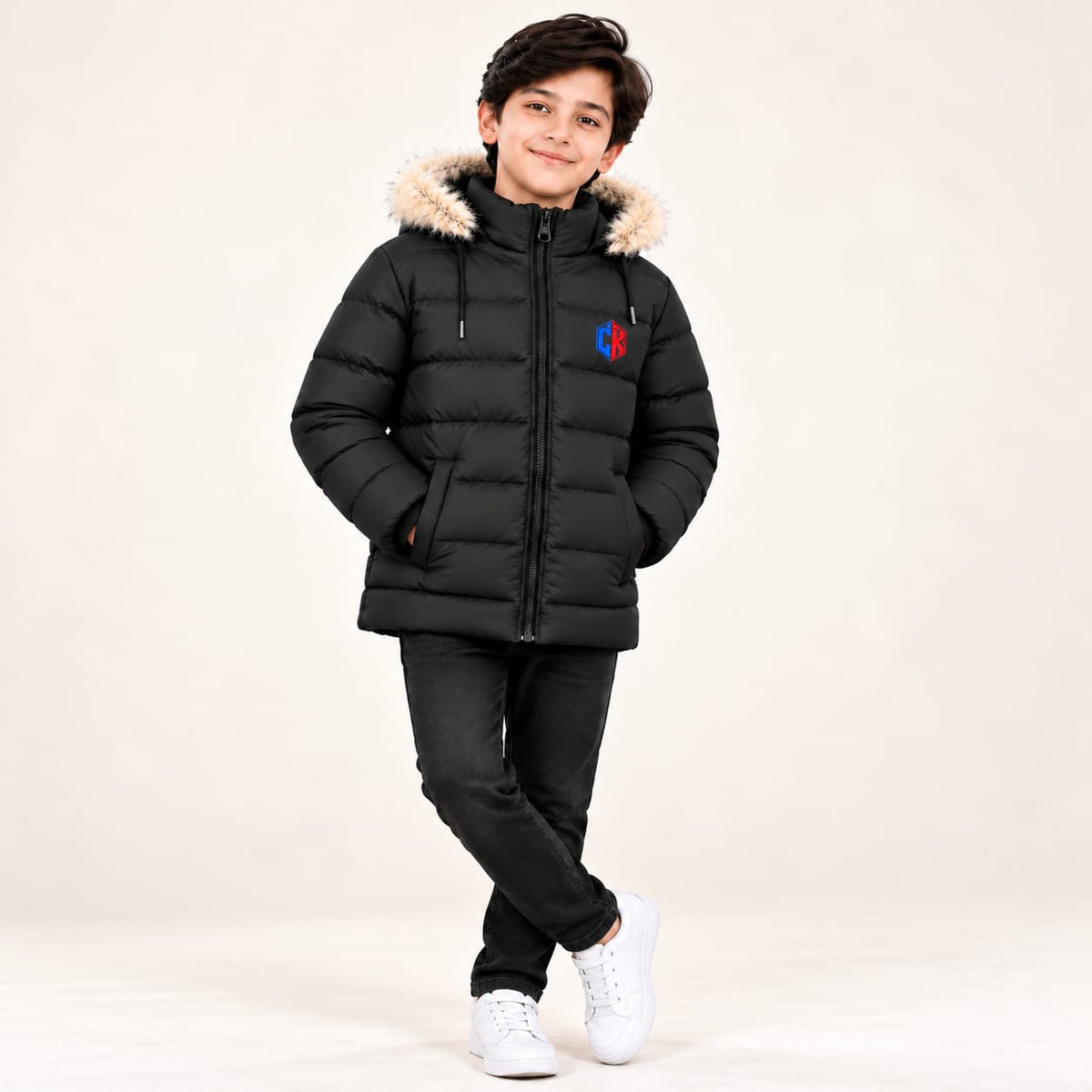 Boys’ Black CK Hooded Puffer Jacket
