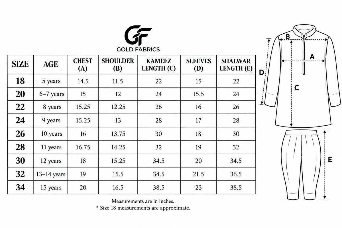 Product size chart and measurements