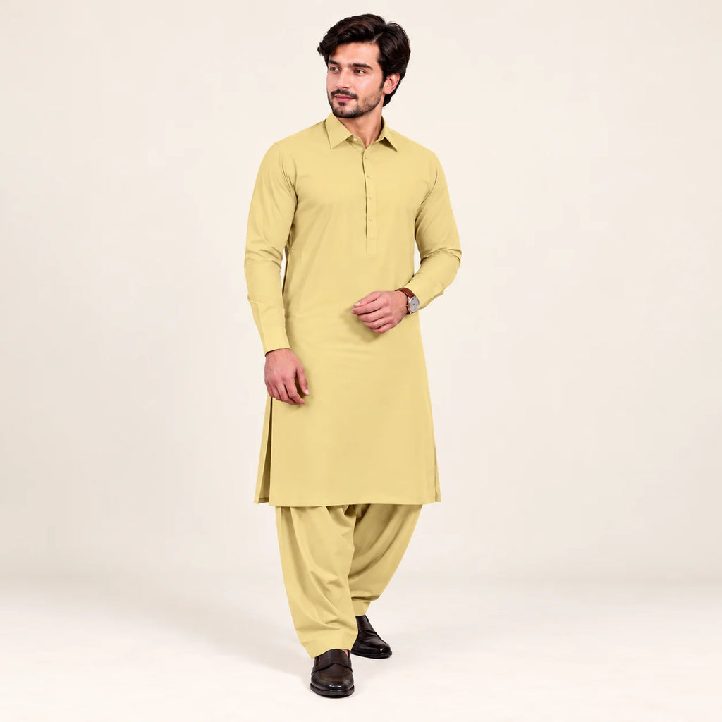 Men’s Winter Unstitched Fabric — Pale Yellow — styling inspiration