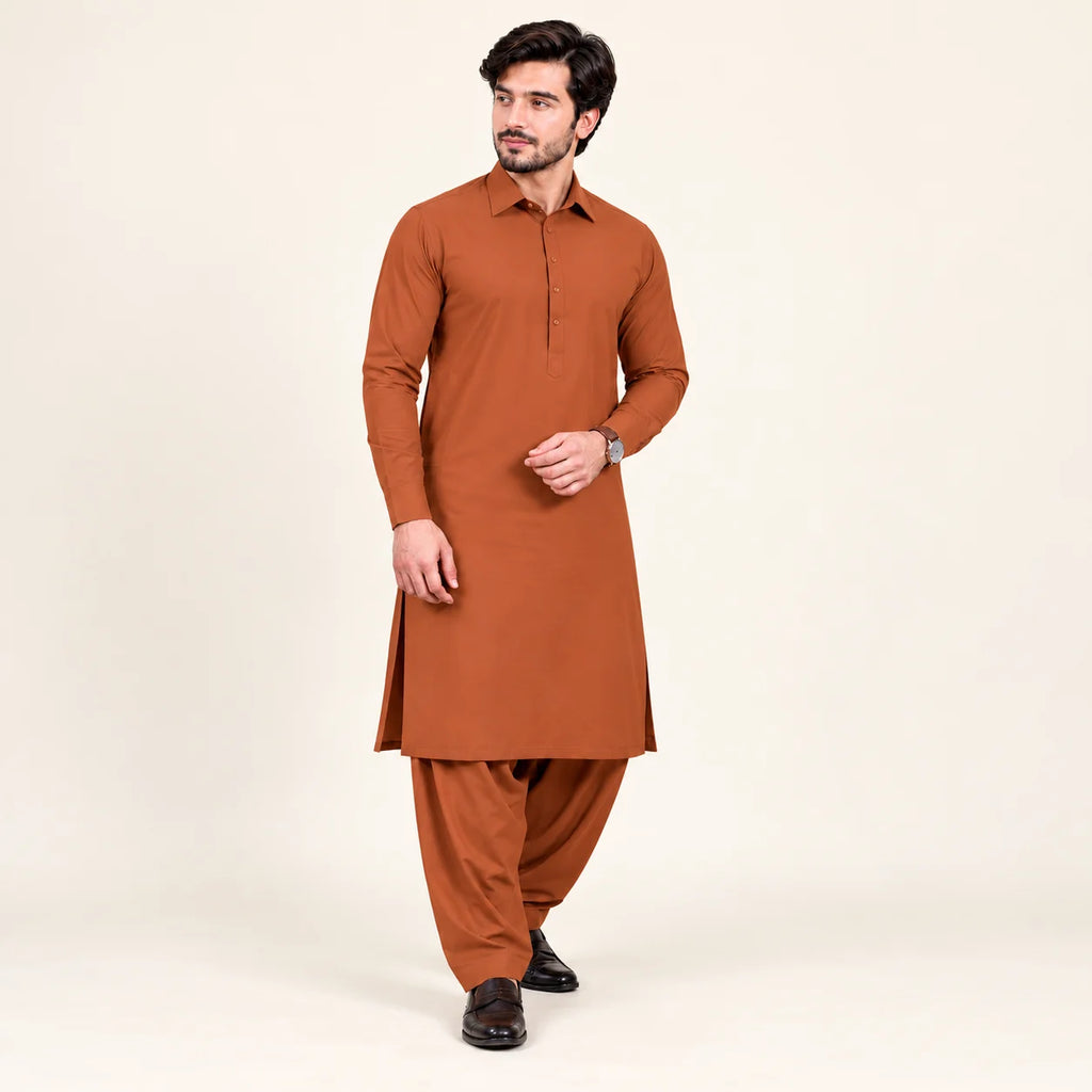 Men’s Winter Unstitched Fabric — Rust — styling inspiration