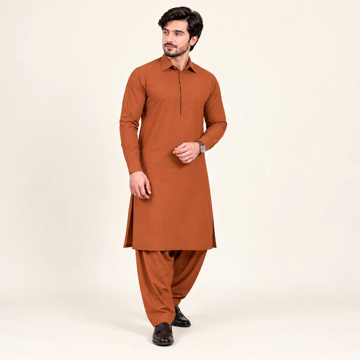 Men’s Winter Unstitched Fabric — Rust — styling inspiration