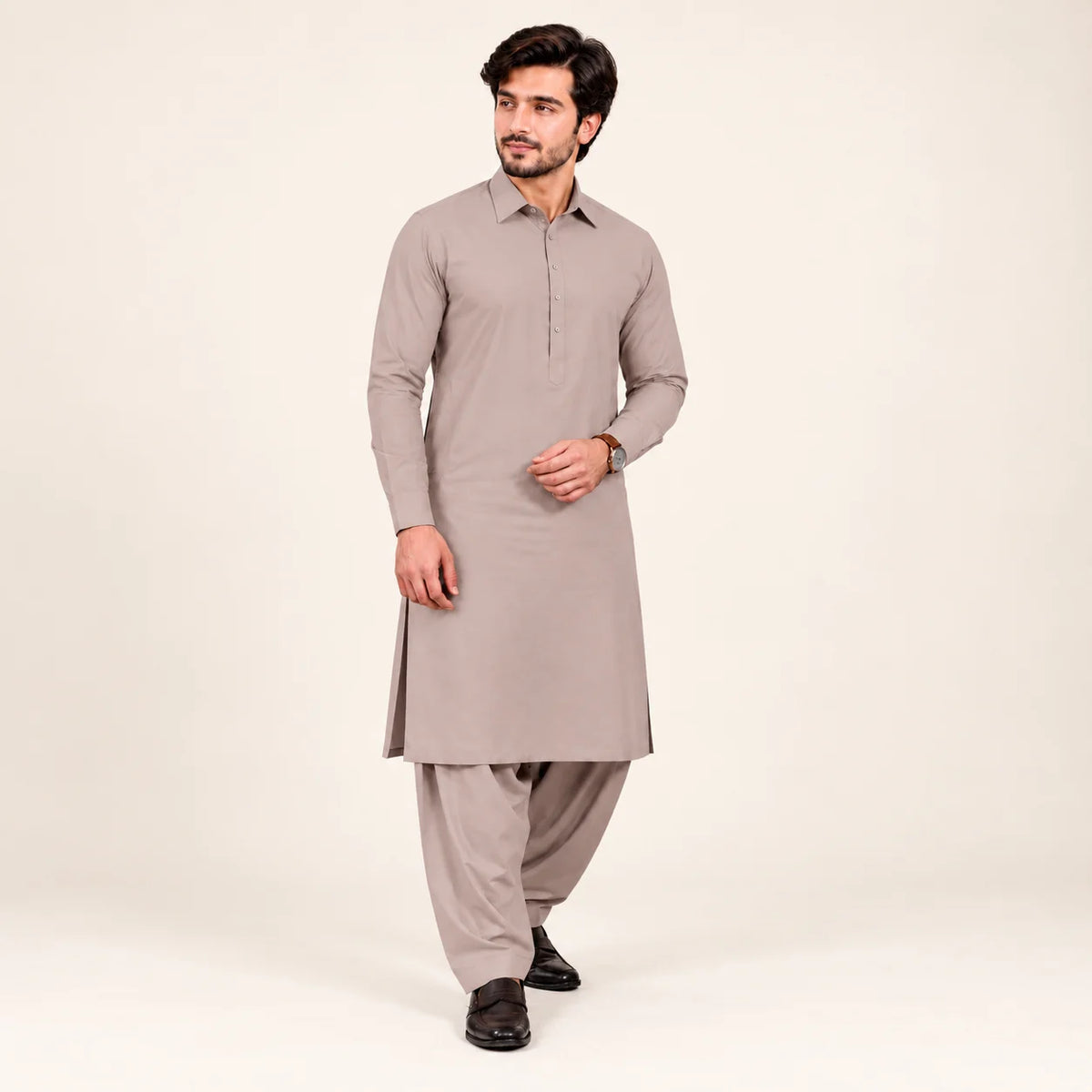 Men’s Winter Unstitched Fabric — Taupe — styling inspiration